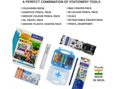DOMS Smart Stationery Kit (10 pcs in KIT) Transparent Zipper Bag