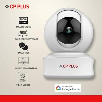 CP-E21A-CP PLUS 2MP Full HD Smart Wi-fi CCTV Home Security Camera-360° with Pan Tilt-2Way Talk-Cloud Monitor-Motion Detect-Night Vision-Supports SD Card (Upto 128 GB), Alexa & Ok Google