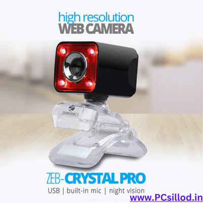 Zebronics Zeb-Crystal Pro Web Camera-USB Powered-3P Lens-Night Vision-Built-in Mic-clip-on design